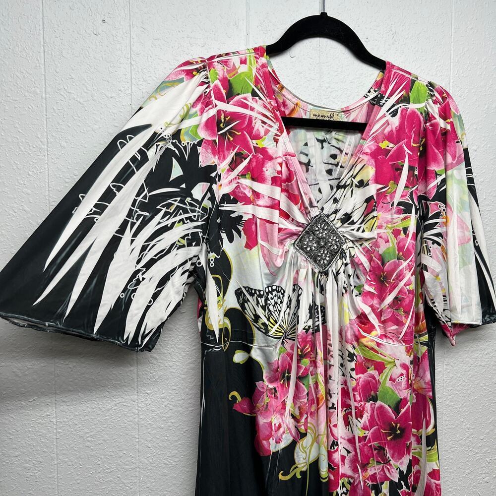 One World Floral Boho Womens Top 1X Embellished Y2K Fairy Grunge Dark Romantic - Picture 6 of 13